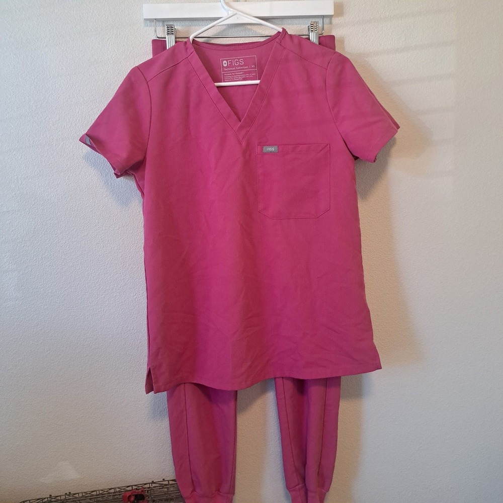 FIGS Technical Collection Pink Scrub Set V-Neck Top & Jogger Pants Womens XS